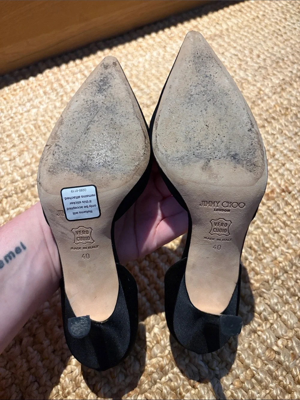Jimmy Choo Black Satin Pointed D'Orsay Cross-Strap Heels
